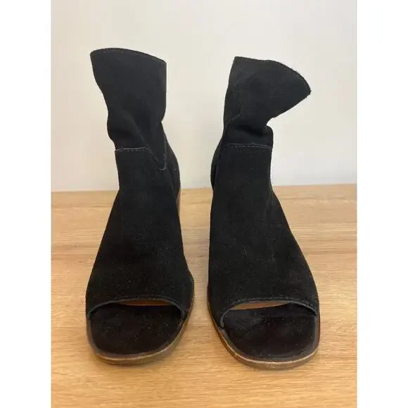 Lucky Brand Womens Ryemi Bootie Peep Toe Suede Size 7.5 Black Pull-On Fall Boho - Picture 4 of 8